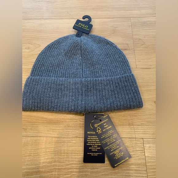 Polo Ralph Lauren Men’s Solid Denim Polo Bear Ribbed Cuffed Beanie Blue NWT OSFA - Picture 3 of 3